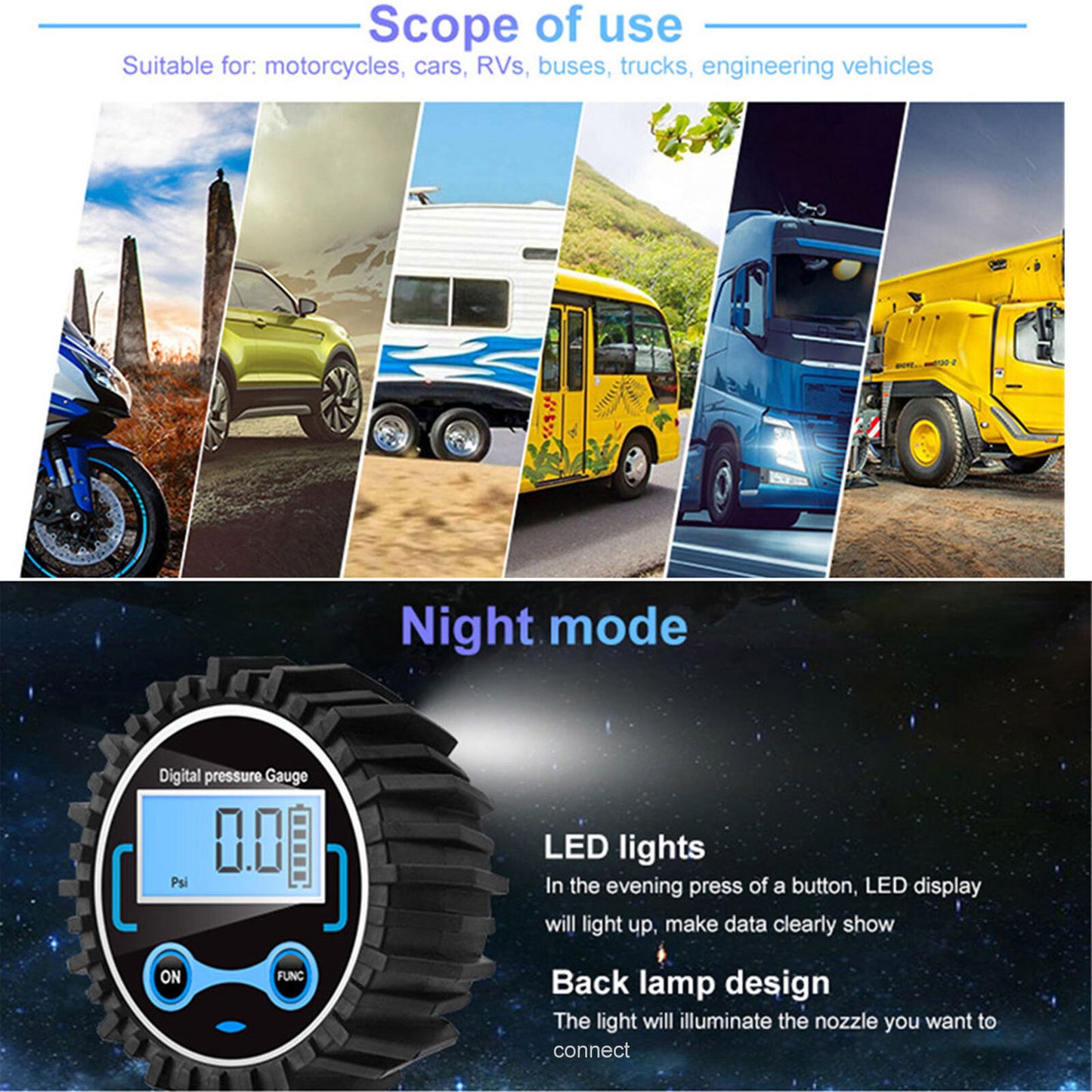 LED Digital Tyre Pressure Gauge Set